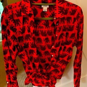 Cute elephant print tie front button down shirt